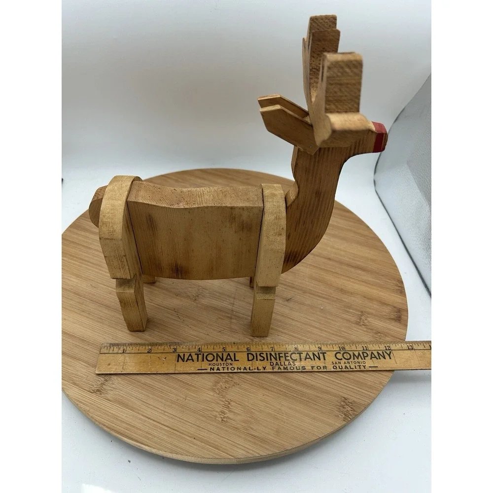 Vintage Handmade Wooden Reindeer 12